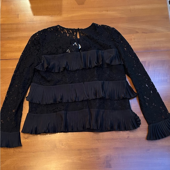 J. Crew, NWT Lace Blouse with Ruffle Accents. Black, Size 2 & 4 - Picture 6 of 10